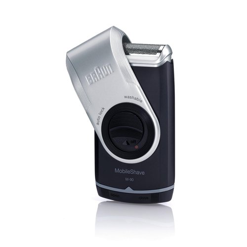 Braun MobileShave M-90 Travel Shaver - Precision Trimmer & Washable Design in Silver