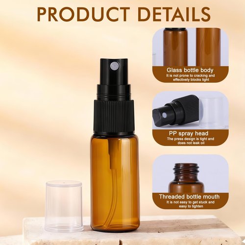 Sanyangboli 12PCS 15ML/0.5OZ Amber Glass Spray Bottle Perfume Bottles Sold Empty Fine Mist Spray Perfume Facial Water Container Cosmetic Jars for Cosmetic Packing