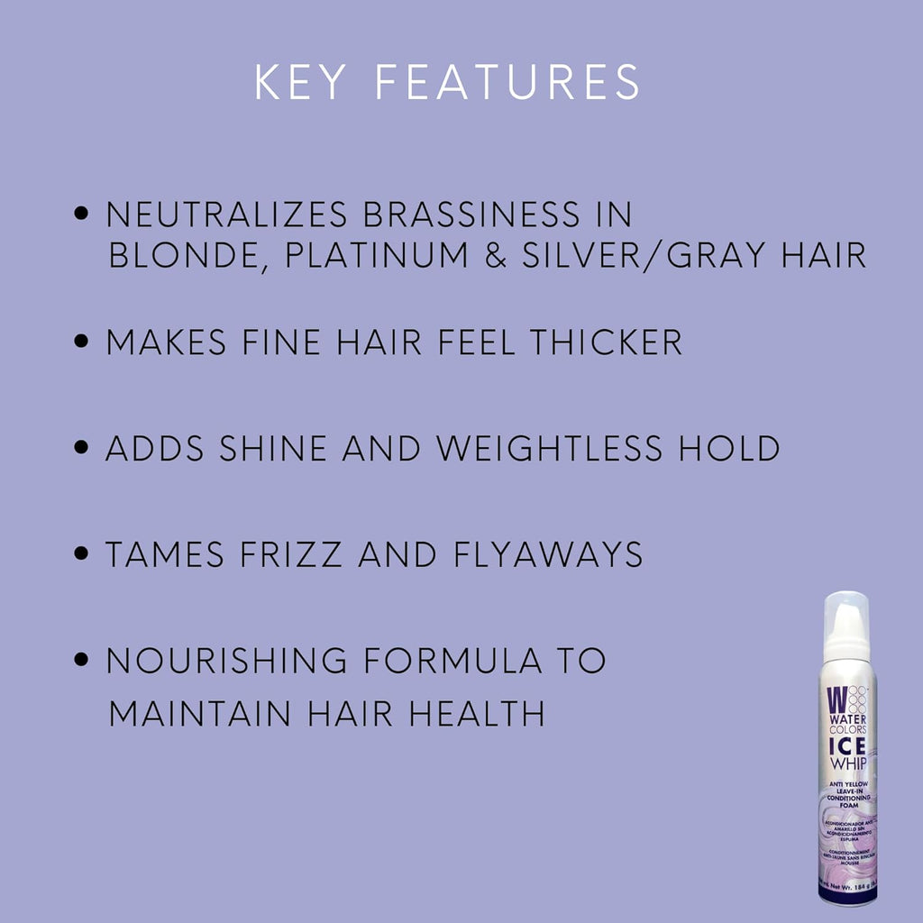 Watercolors Ice Whip Leave-In Conditioning Foam - Anti-Yellow Mousse for Blonde & Gray Hair | Violet Purple 6.5 oz