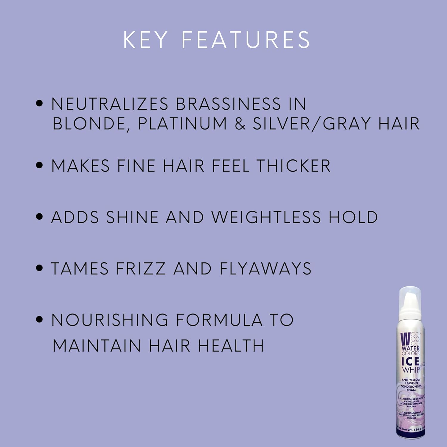 Watercolors Ice Whip Leave-In Conditioning Foam - Anti-Yellow Mousse for Blonde & Gray Hair | Violet Purple 6.5 oz