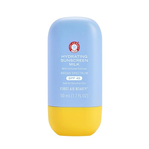 First Aid Beauty Hydrating Sunscreen Milk SPF 45 | Lightweight Serum with Colloidal Oatmeal, Sheer Finish