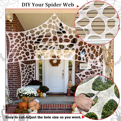 DIY Outdoor Spider Web Decoration 26.9X12.46ft Halloween Cobweb Netting - Stretchy Webbing for Haunted House & Yard Decor