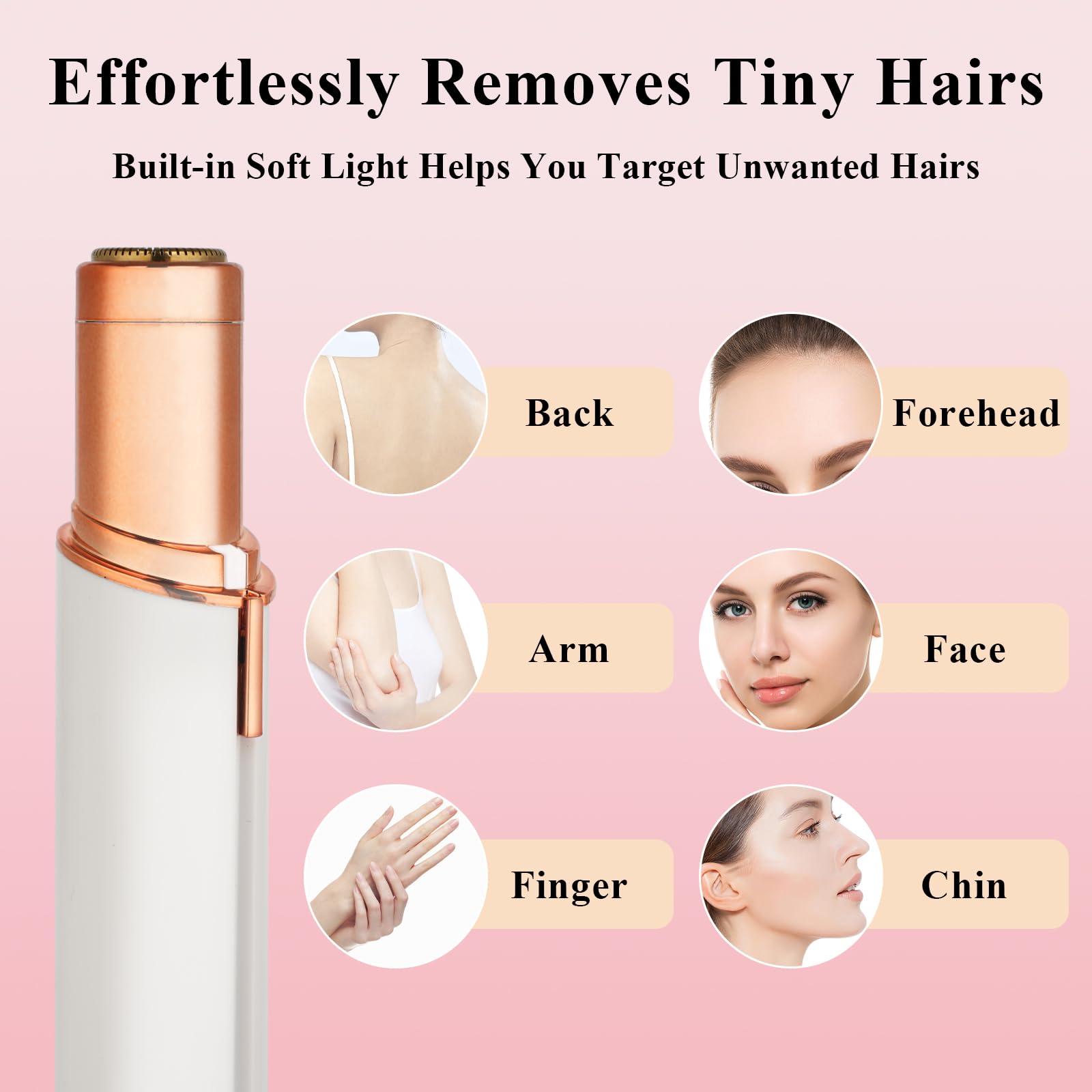 Yunmiss Facial Hair Removal for Women Men，Electric Painless Hair Removal Device Included 2 x Replacement Heads，USB Rechargeable Lady Womens Face Shaver with LED Light for Lip,Chin,Arms (Multicolor)