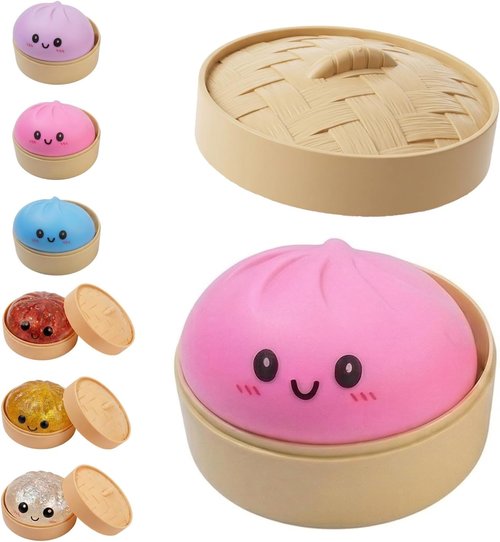 Dumpling Squishy - Colorful Glitter Stress Balls | Fun Fidget Sensory Toy for Easter Basket (Pink)