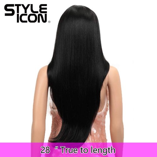 Style Icon Easy-360 Lace Wigs 28" Free Part Lace Frontal Wigs Long Straight Wig Black Synthetic Wig(28", 1B)