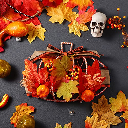 3 Pieces Fall Pumpkin Wreath Frame - 15 x 11 Inch Metal Wire Halloween & Thanksgiving Decor Variation of 3