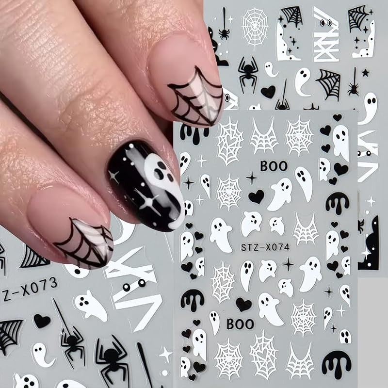 Halloween Ghost and Spider Nail Stickers with Rhinestones - Spider Variation