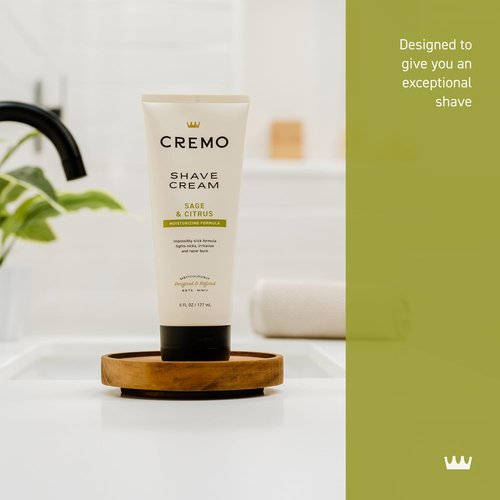 Cremo Sage & Citrus Shave Cream - Ultra-Slick Formula for Men | Prevents Nicks & Razor Burn, 6 Fl Oz