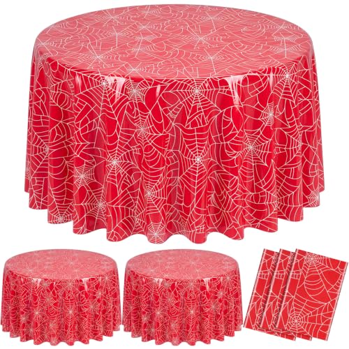 3 Pack Spider Web Plastic Tablecloths - 84 Inch Round, Festive Party Decor
