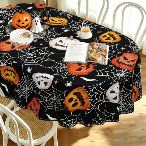 Oval Halloween Pumpkin Tablecloth 54x72 Inch Black Horror Decor Waterproof Polyester