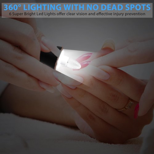 Professional Manicure Pedicure Kit, Cordless Electric Nail File Set, 360° LED Light Nail Drill Machine with LCD Display, 10 Speeds Rechargeable Nail Drill for Gel Nail Thick Toe Nails Christmas Gifts