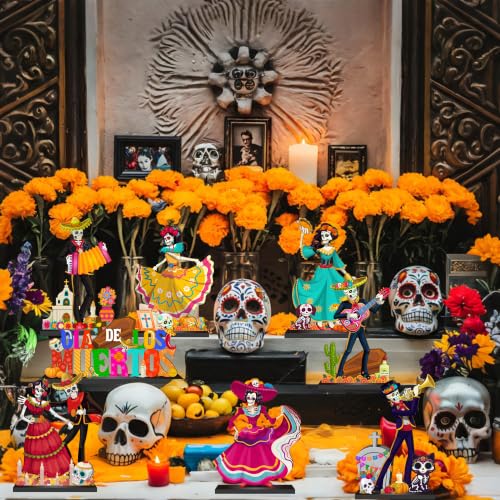 8Pcs Dia De Los Muertos Wooden Table Sign Decorations for Day of the Dead