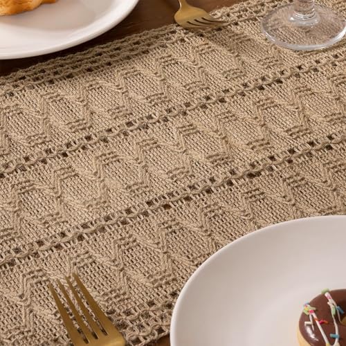 Burlap Brown Boho Table Runner 12 x 60 Inches for Farmhouse Home Decor