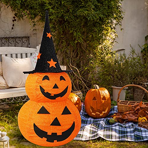 3 Ft Collapsible Pumpkin Man Halloween Decoration with LED Lights & Star Hat