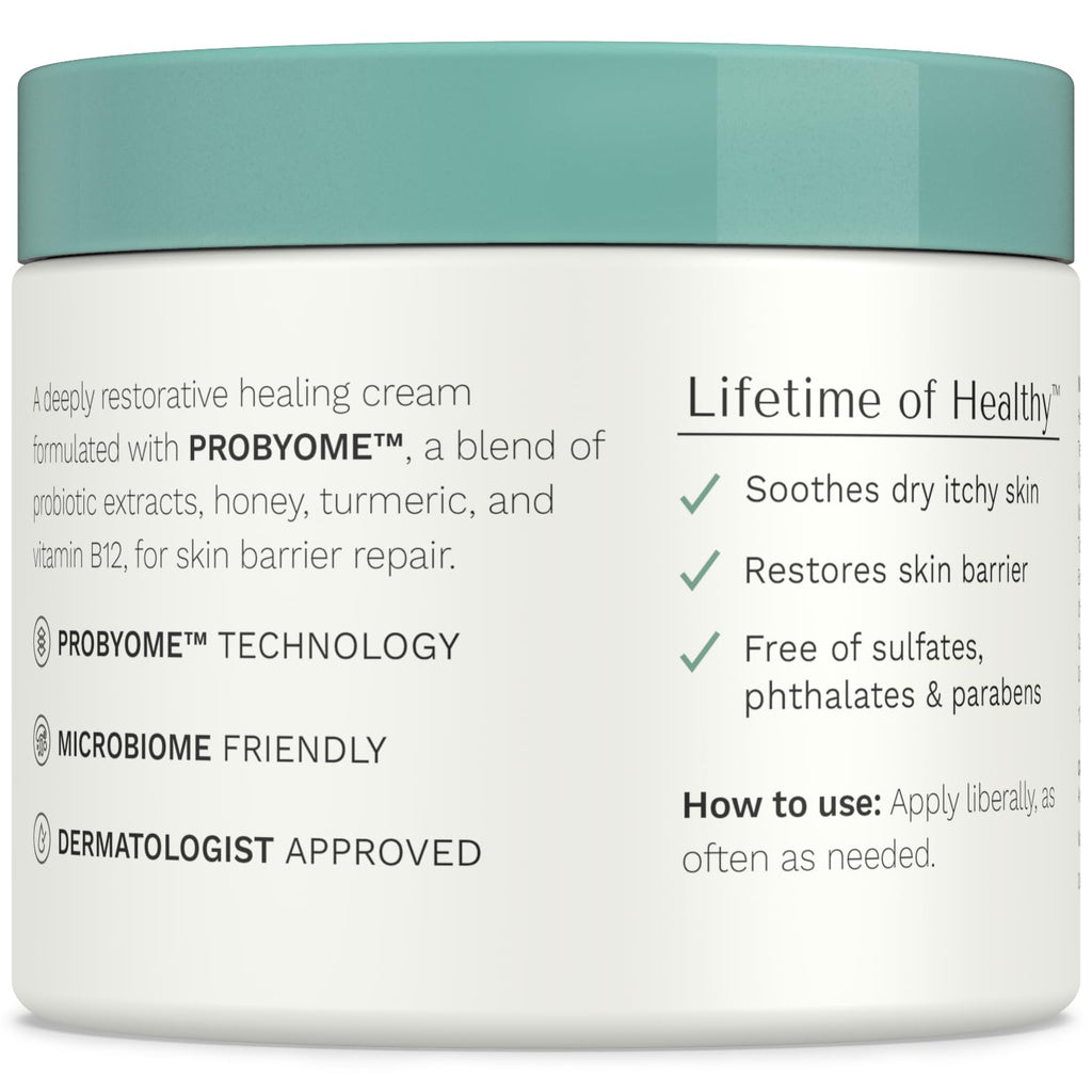 Yobee Body & Face Cream for Dry, Itchy Skin, Eczema & Psoriasis, Dermatologist Formulated, Probiotics, Honey, Turmeric, Vitamins B12 & E, Ceramides, Shea Butter, Fragrance Free, For Kids & Adults
