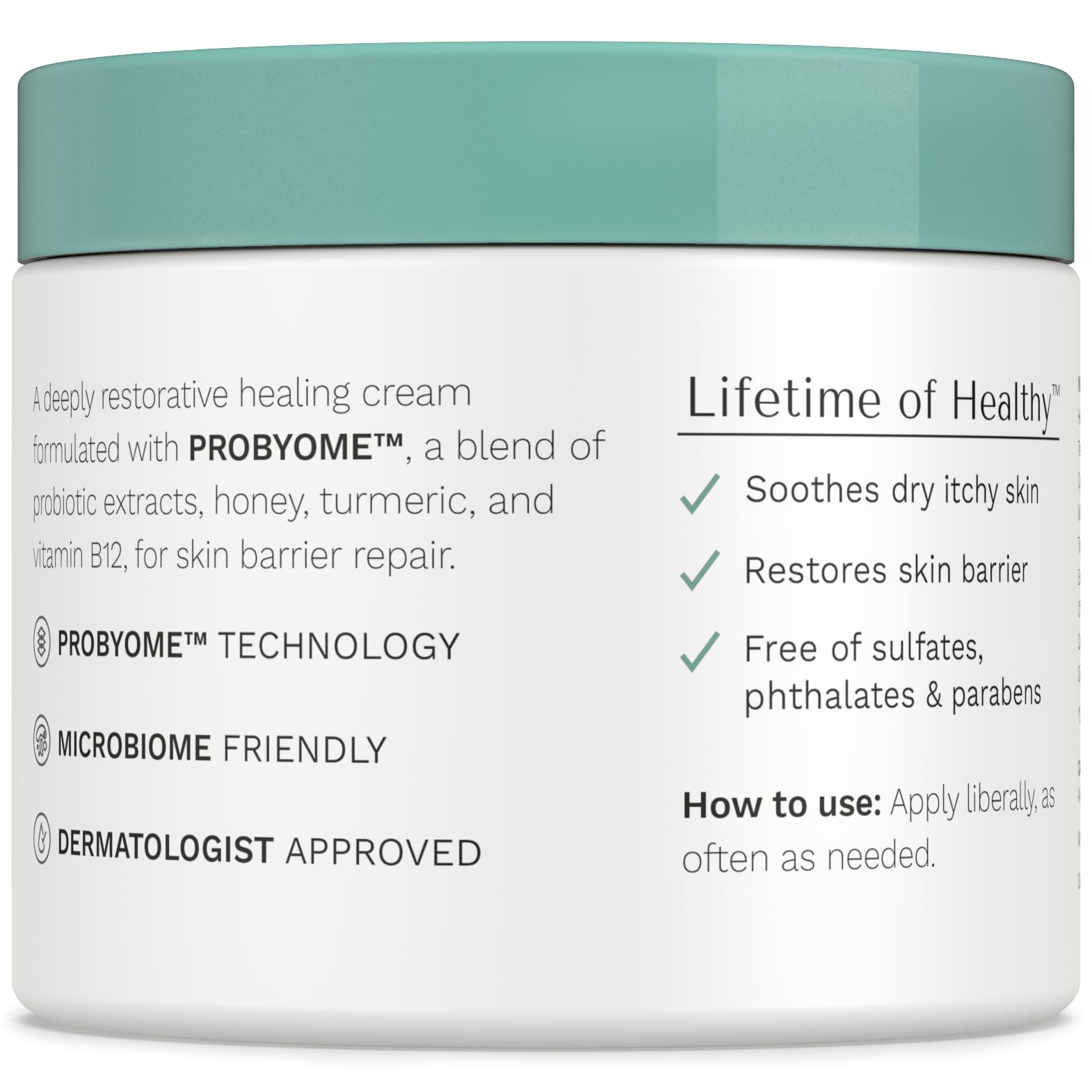 Yobee Body & Face Cream for Dry, Itchy Skin, Eczema & Psoriasis, Dermatologist Formulated, Probiotics, Honey, Turmeric, Vitamins B12 & E, Ceramides, Shea Butter, Fragrance Free, For Kids & Adults