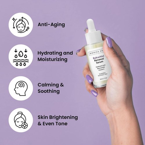 Monica Ann Beauty Bakuchiol Serum – Retinol Alternative with Hyaluronic Acid, Niacinamide & Vitamin C – Anti-Aging, Brightening, Hydrating Face Serum for Fine Lines & Wrinkles (1.7 fl oz)