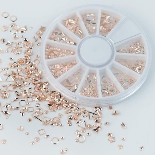 QIMYAR Nail Studs 3D Nail Charms Decals for Women,6 Box Metal Mixed Shaped Nails Art Rhinestones Jewelry Caviar Beads Decorations With Tweezers Supply Kit Gold Silver Rose Gold