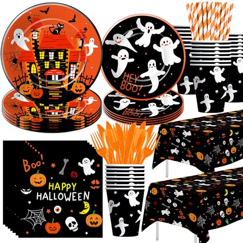 Halloween Party Supplies Set for Kids Birthday Baby Shower - Plates Napkins Cups