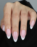 LY LANYOS Press On Nails Almond, Glossy Fake Nails, Supremely Fit Glue on Nails, Reusable Stick on nails with Nail Glue in 16 Sizes, 32 Pcs, a-Pink French