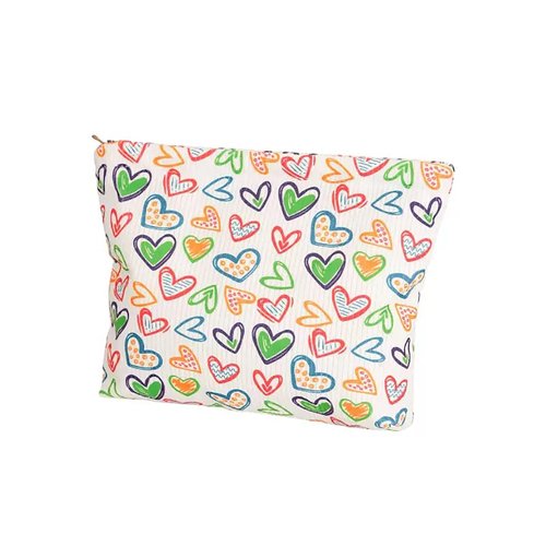 Duleylv Makeup Bag for Purse Corduroy Cosmetic Bags Large Makeup Organizer Zipper Pouch Bags for Women Portable Toiletry Bag Heart-Shaped Pattern
