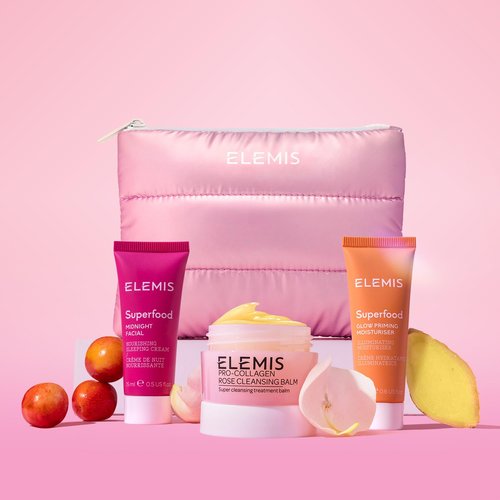 ELEMIS Way To Glow Skincare Kit - Travel Set with Rose Cleansing Balm, Glow Moisturizer & Midnight Facial
