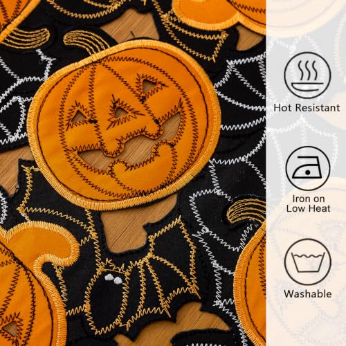 Halloween Placemats Set of 4 - Bats & Pumpkins Embroidered Table Mats, 14 Inch Round