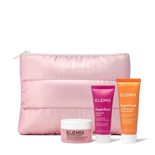 ELEMIS Way To Glow Skincare Kit - Travel Set with Rose Cleansing Balm, Glow Moisturizer & Midnight Facial