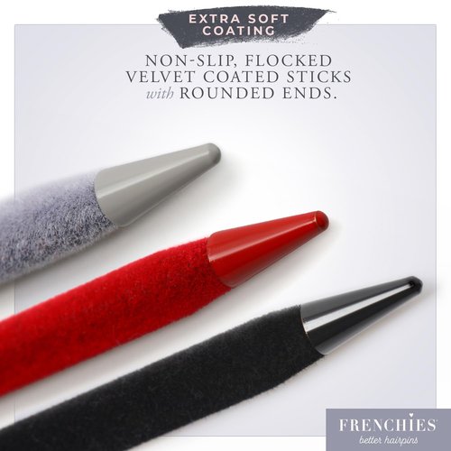Frenchies French Twist Chinese Hair Sticks, Ultra Flocked Extra Soft Hair Chopsticks for Women, Girls, Teens, Buns, Dancers, Womens Wedding Accessories for Updo Hairstyles, Pack of 3, Black