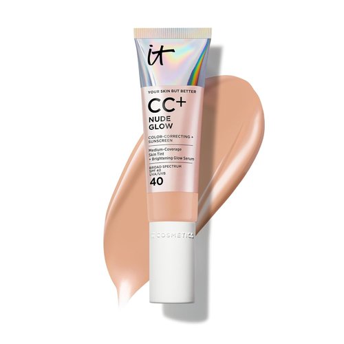 IT Cosmetics CC+ Nude Glow Foundation - Medium Coverage with SPF 40 & Brightening Serum, 24H Hydration - 1.08 fl oz