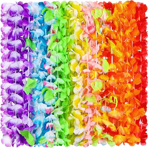 360 Pieces Hawaiian Leis Necklace - Colorful Tropical Flower Garland for Parties & Luau