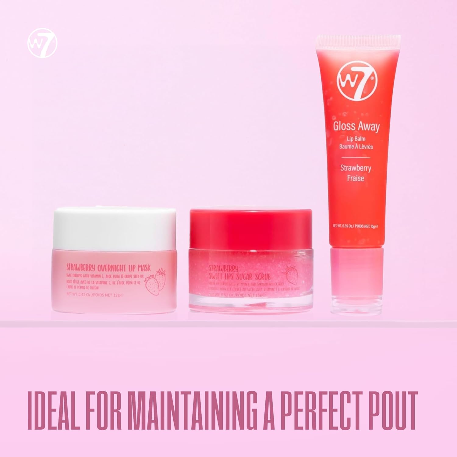 W7 Sweet Dreams Lip Care Gift Set | Overnight Mask, Balm & Scrub - Strawberry Flavor