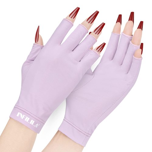 NXJ INFILILA UV Gloves for Nails, Anti UV Light Gloves for Gel Nail Lamp, Professional UPF 99+ Protection for Women Protect Hands from Sun and Nail Lamp Harm(Purple)