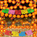 Artificial Marigold Garland Set with Lights for Dia de Los Muertos & Diwali Decorations - 40Ft, 80 Lights, Butterfly & Papel Picado