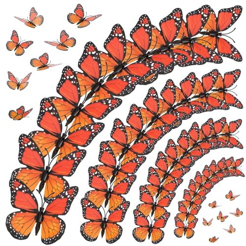 Monarch Butterfly Decorations Set - Fake Orange 4.5-12cm, 30 pcs