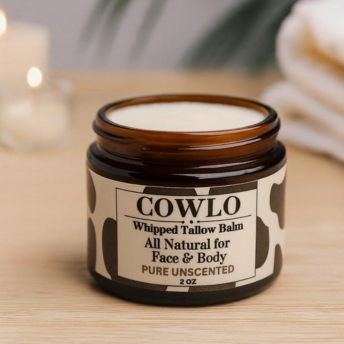 Cowlo Whipped Beef Tallow for Skin – 100% Grass Fed Tallow Moisturizer for Face, Organic Body Butter, Rosacea, Eczema, Babies, Sensitive Skin (Unscented) 2oz