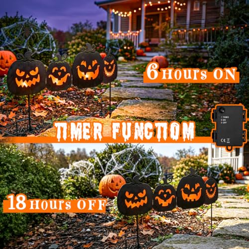 Outdoor Metal Pumpkin Pathway Lights - Black Halloween Garden Decor