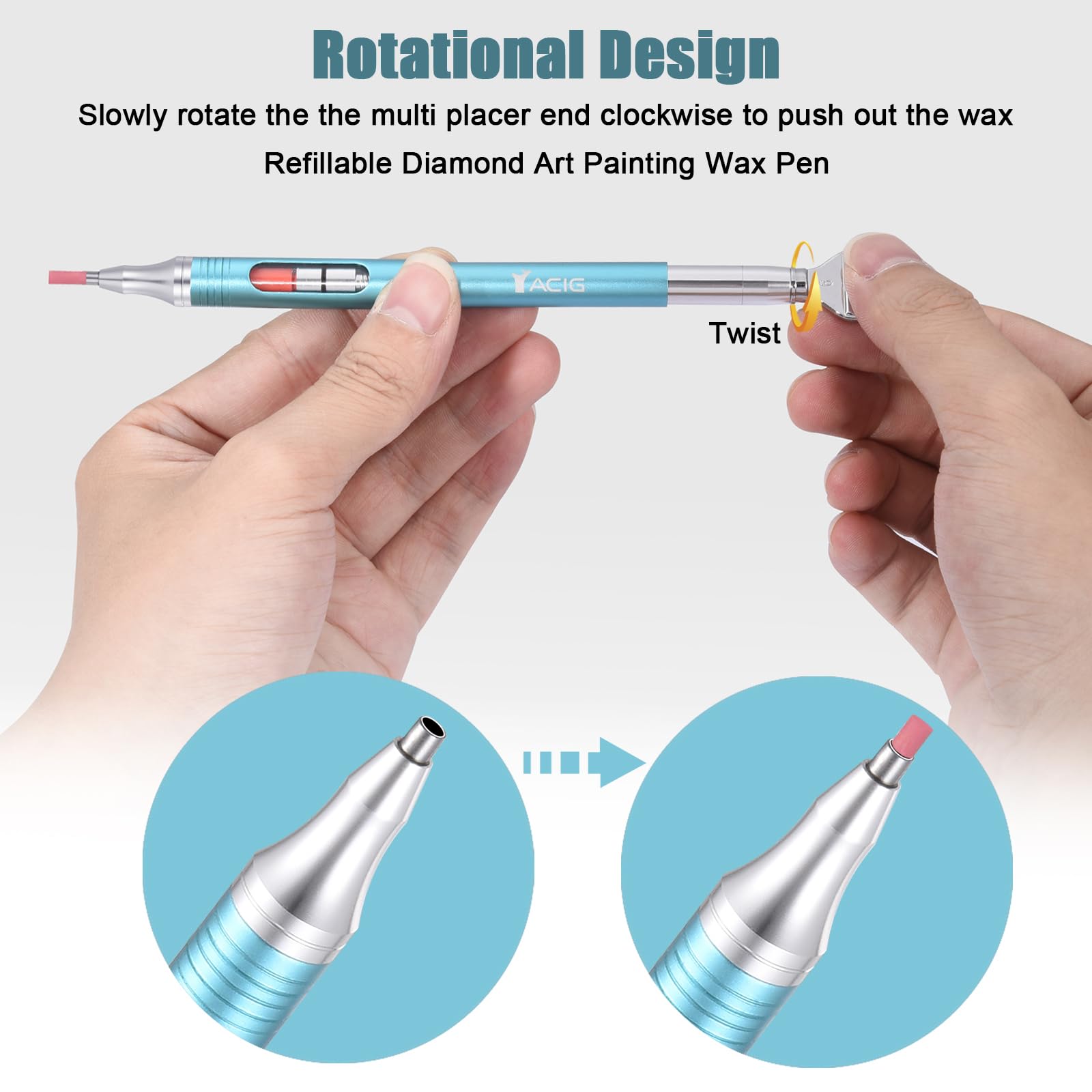 Yacig Diamond Art Pen Refillable Wax Pen for Diamond Painting, Metal 5D Diamonds Art Accessories Pens with a Multi Placer, Blue
