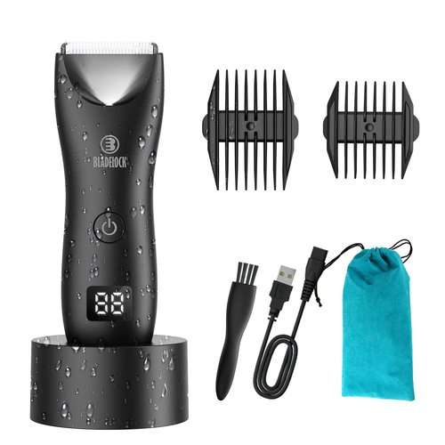 Body Hair Trimmer for Men, Electric Ball Trimmer with Ceramic Blade, Waterproof Pubic Groin Hair Trimmer for Mens Grooming Kit with LCD Display & Recharge Dock (Black)