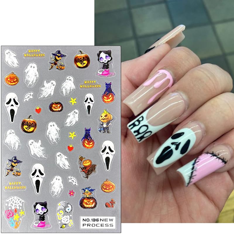 Halloween Nail Stickers Decals 3D Horror Spooky Devil Ghost A5 - Self-Adhesive Nail Art