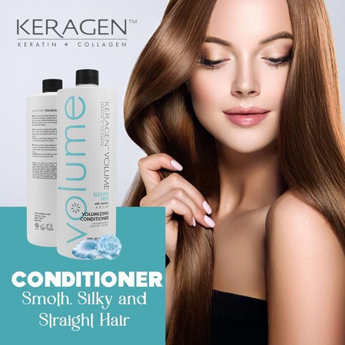 KERAGEN - Volumizing Conditioner for Fine Hair with Keratin and Collagen, Sulfate Free 32 Oz - Add Thickness, Hydrates and Enhances Hair Volume, with Panthenol, Vitamins, and Jojoba Oil