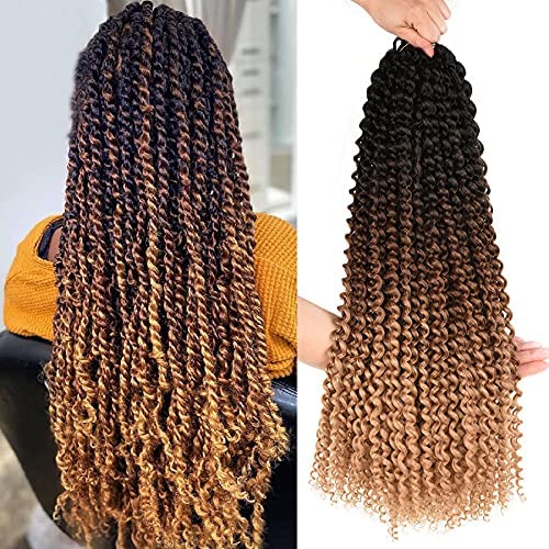 Passion Twist Hair 22 Inch Long Water Wave Ombre Passion Twist Crochet Hair For Women Curly Braiding Hair Long Spring Twist Hair Synthetic Hair Extension 7 Packs (22inch, Ombre brown blonde)