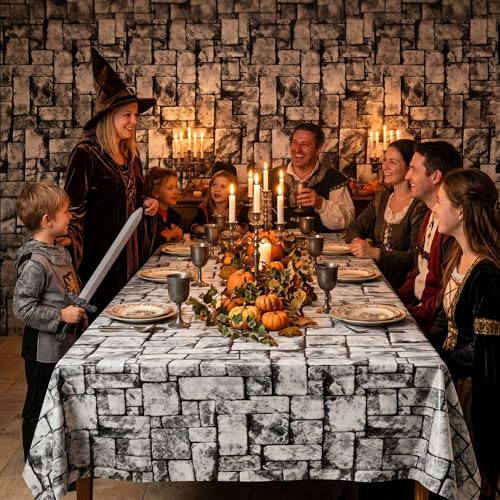 Deep Gray Stone Wall Tablecloth Roll 200FT x 54IN with Slide Cutter Box for Events