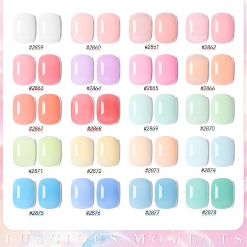 GAOY 23 Pcs Jelly Gel Nail Polish Kit, Transparent Pink Green Blue Purple Nude Colors UV Gel Polish Set with Glossy & Matte Top Coat and Base Coat for Nail Art DIY