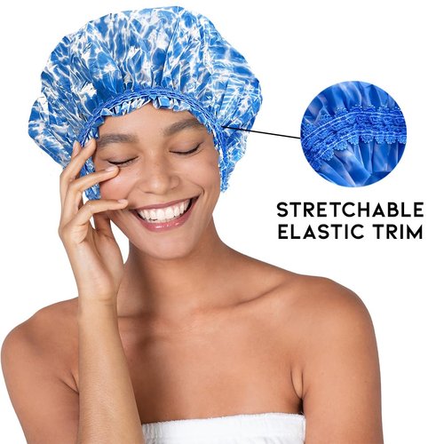 Betty Dain Reusable Vinyl Shower Cap & Bath Cap (4 Pack), Frosted PEVA Elastic Stretch Hem. Waterproof Stretchy Hair Cap for all Hair Lengths - Hipster Collection