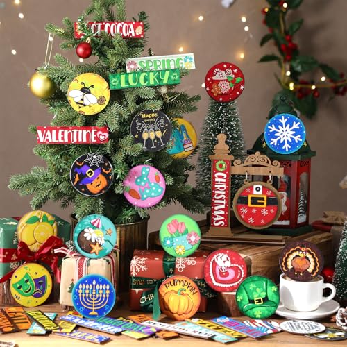 Interchangeable Wooden Holiday Sign Set - Dark Brown, 41 Pcs Seasonal Decor