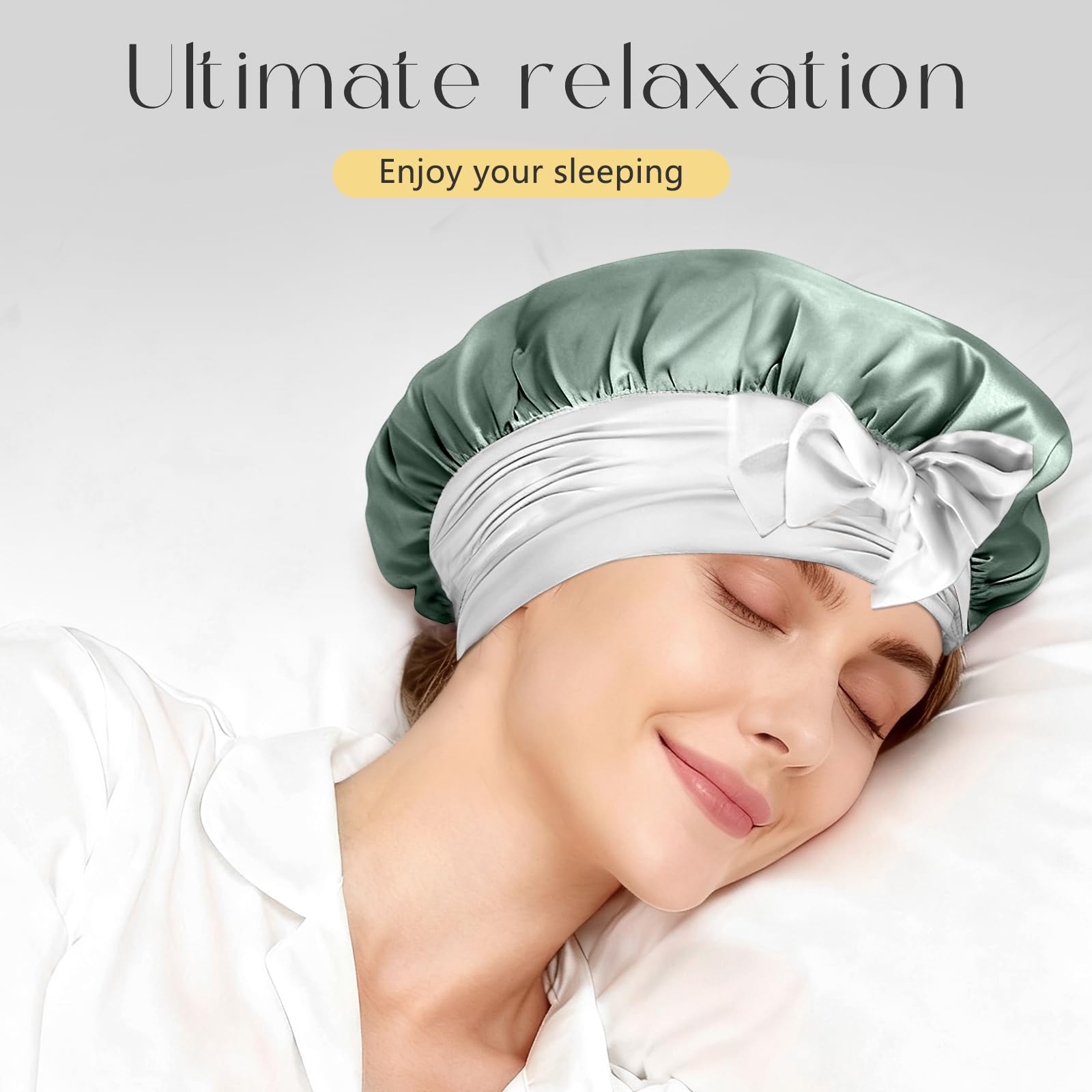 ZIMASILK 100% Mulberry Silk Bonnet for Sleeping Women Double-Layered Breathable Hair Wrap with Silk Tie Band - Reducing Hair Friction (1Pc, Grayish Green)