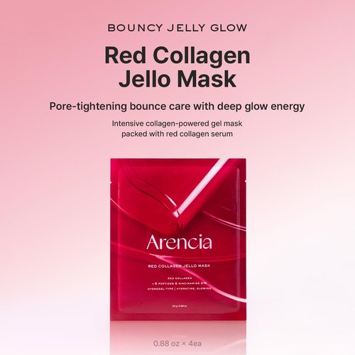 ARENCIA Red Collagen Jello Mask - Plump & Hydrating Overnight Hydrogel Mask for Dry Skin | 4 Pack