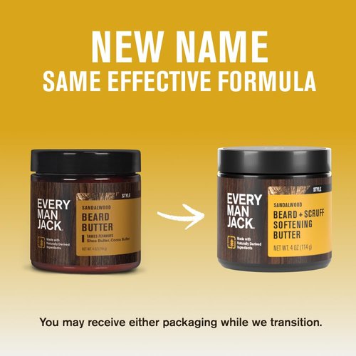 Every Man Jack Beard & Scruff Softening Butter- Subtle Sandalwood Fragrance - Hydrates & Styles Dry, Unruly Beards While Relieving Itch - Made with Shea Butter & Coconut Oil - 4-ounce (2 Pack)