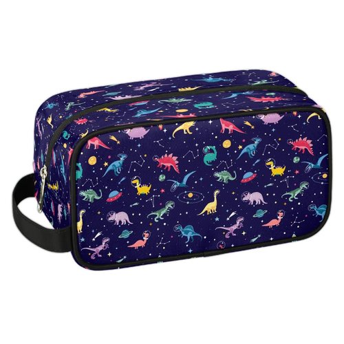 FZDXZJJ Travel Toiletry Bag for Girl Boy,Waterproof Lightweight Makeup Cosmetic Bag Organizer with Handle & Zip Pockets Shaving Toiletries Bag for Gym,Beach - Dinosaur Cosmic
